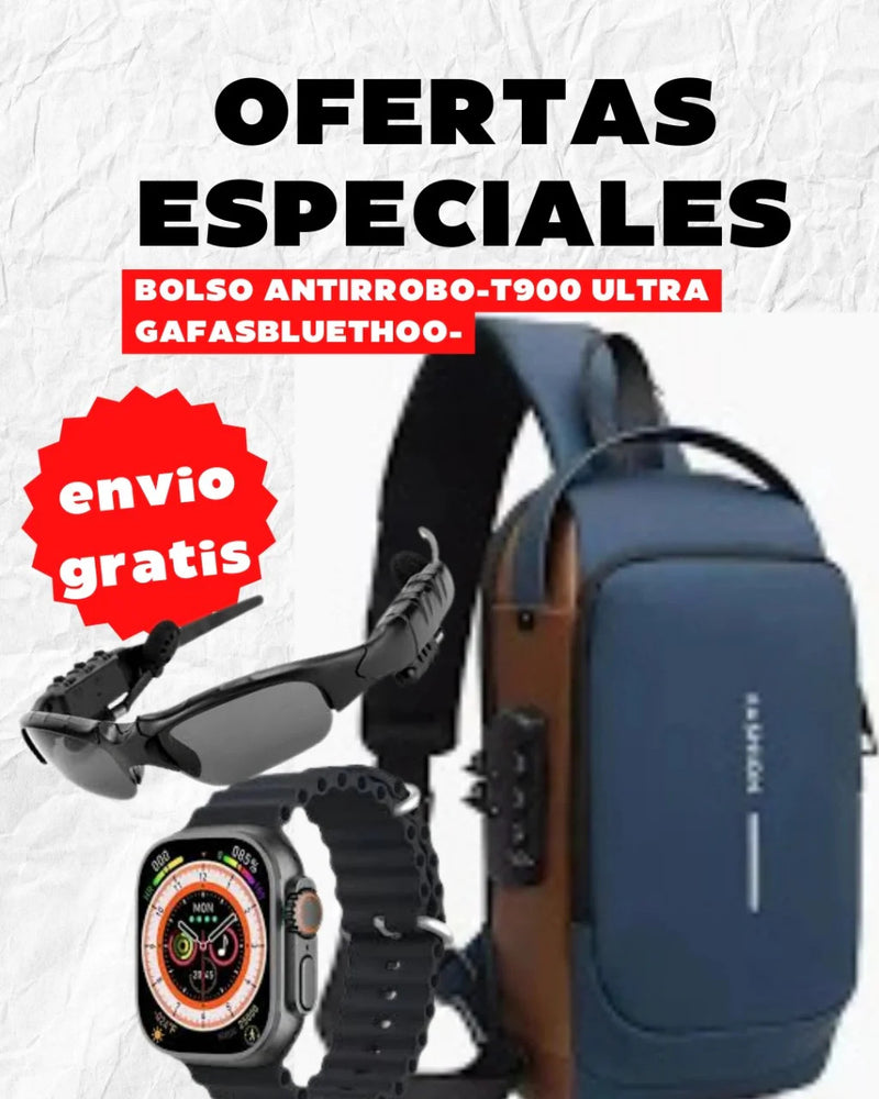 COMBO BOLSO ANTIROBO+RELOJ T900+GAFAS BLUETOOTH